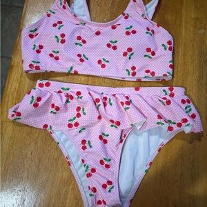 SHEIN Pink Cherry Print Kids Bikini
